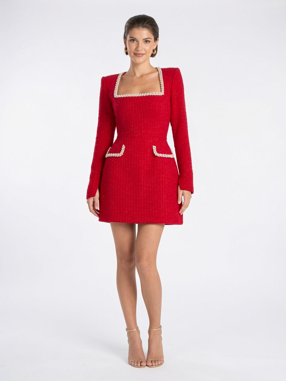 Robe Blazer Mini Tweed Perles Soirée Ajustée - 15