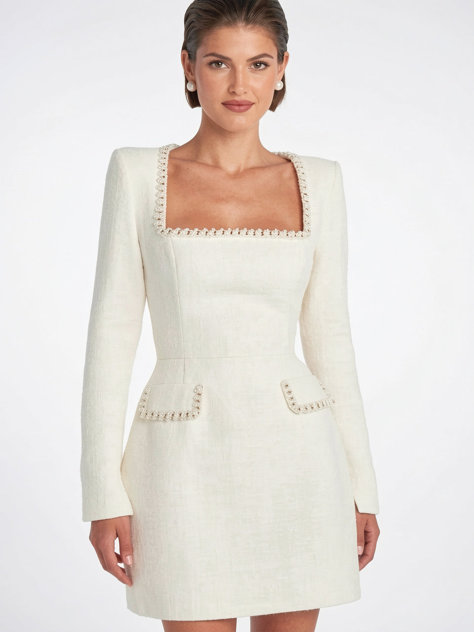 Robe Blazer Mini Tweed Perles Soirée Ajustée - 17