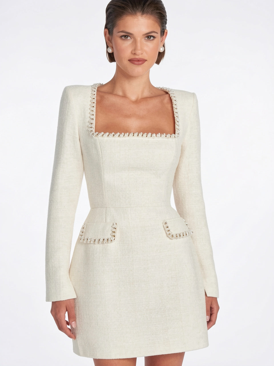 Robe Blazer Mini Tweed Perles Soirée Ajustée - 20