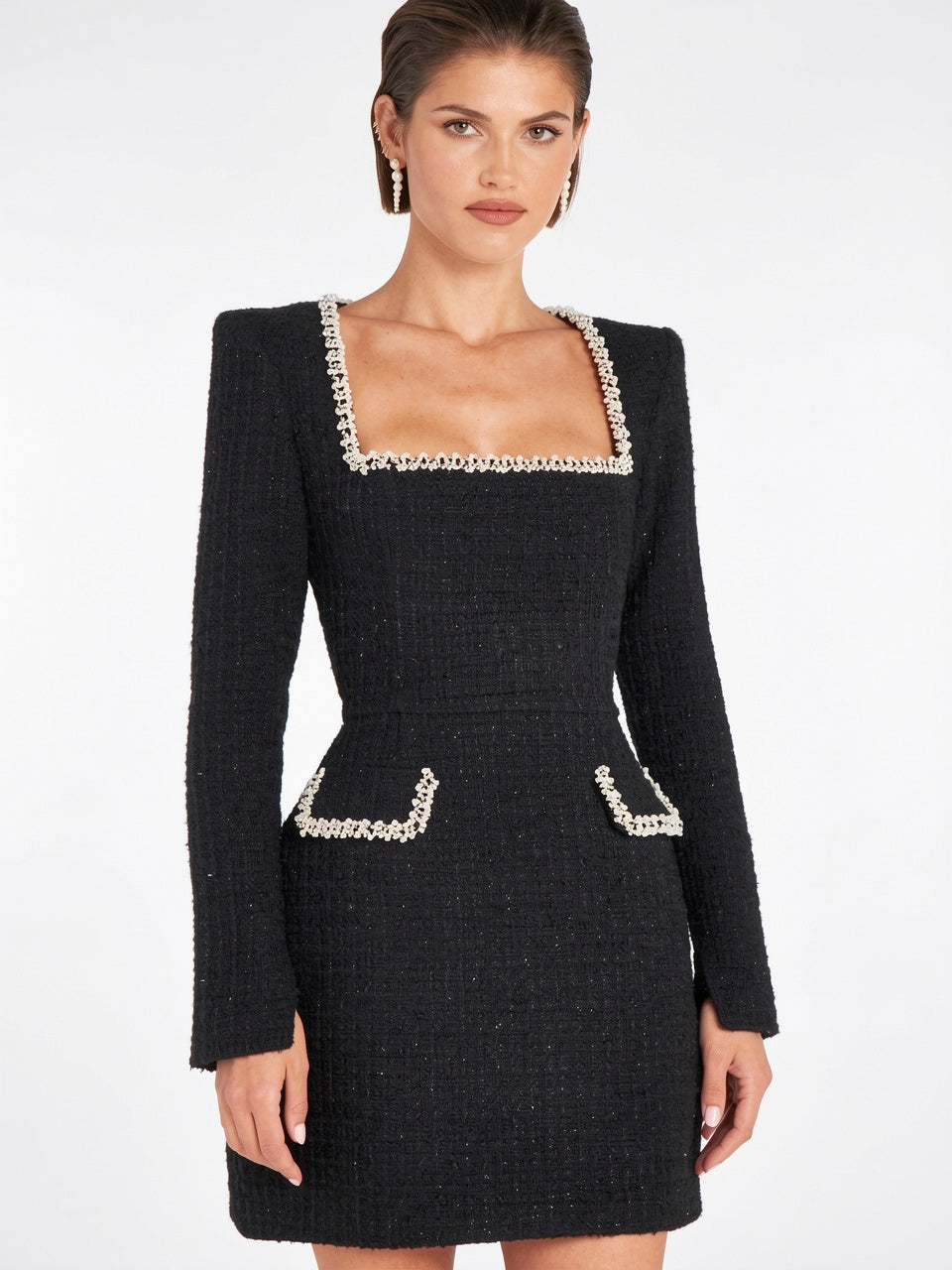 Robe Blazer Mini Tweed Perles Soirée Ajustée - 22