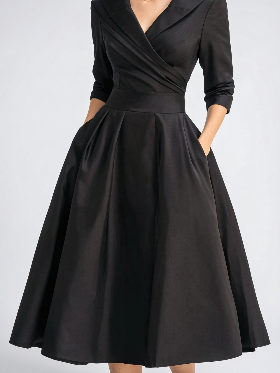 Robe Cocktail Vintage Trapèze Croisée Plissée Midi - 3