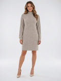 Robe Côtelée Col Montant Femme Midi Manches Longues - Beige EU 34 / US 2 / UK 6