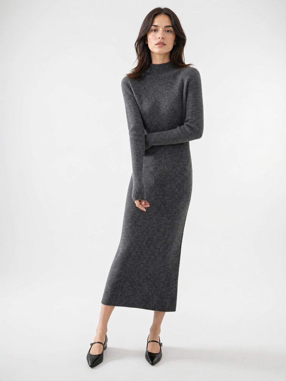 Robe Laine Maille Col Montant Longue Femme - 17