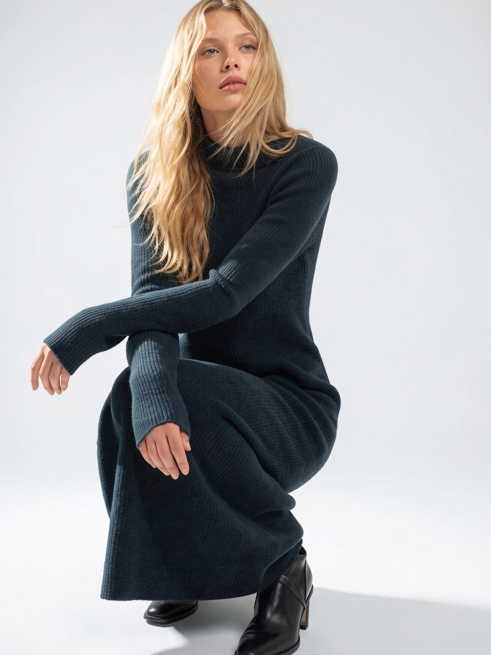 Robe Laine Maille Col Montant Longue Femme - 3