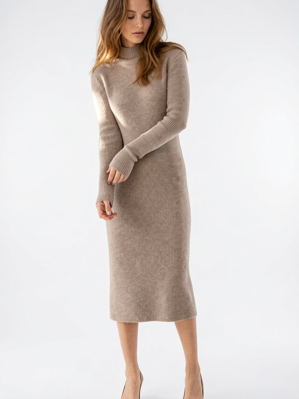 Robe Laine Maille Col Montant Longue Femme - 6