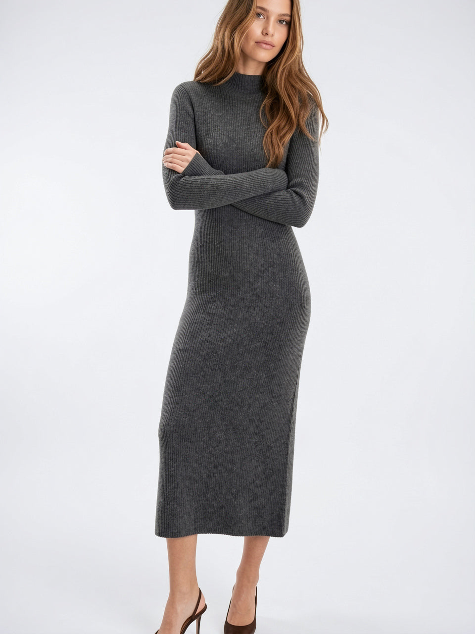 Robe Laine Maille Col Montant Longue Femme - 8