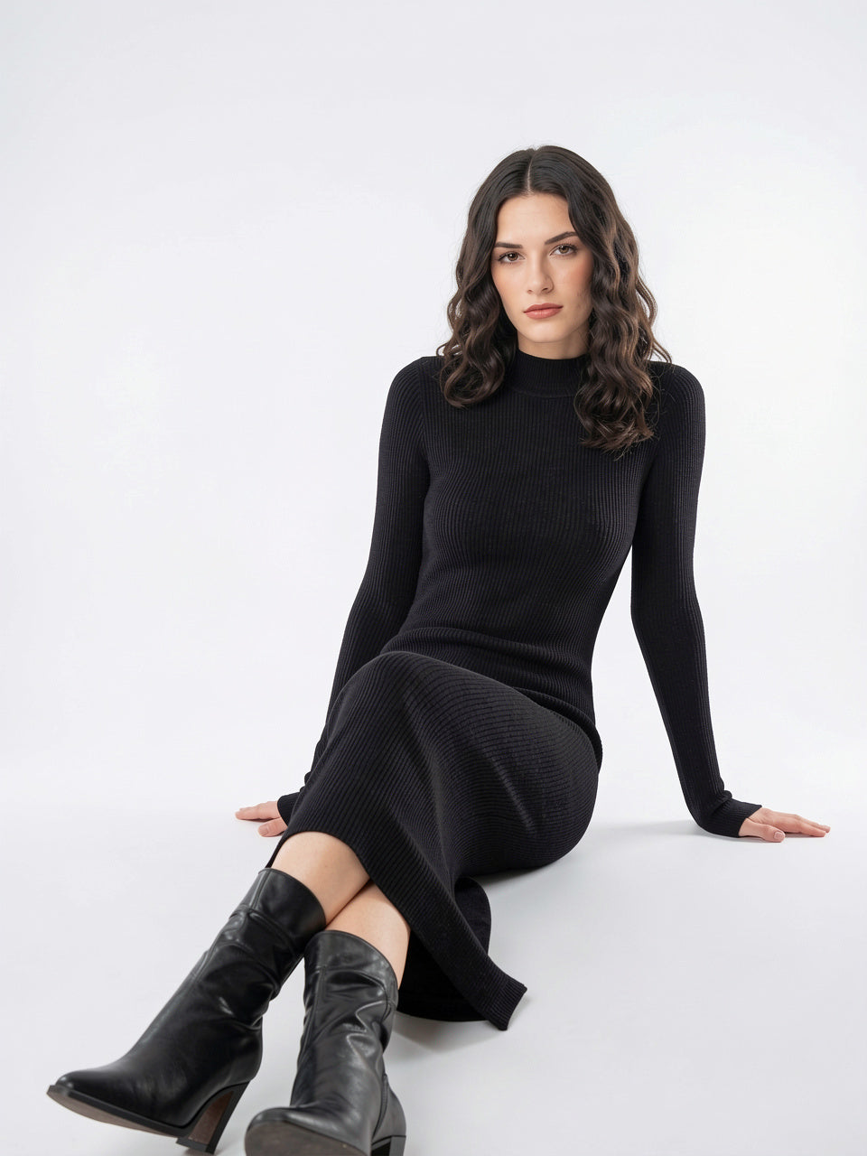 Robe Laine Maille Col Montant Longue Femme - 9