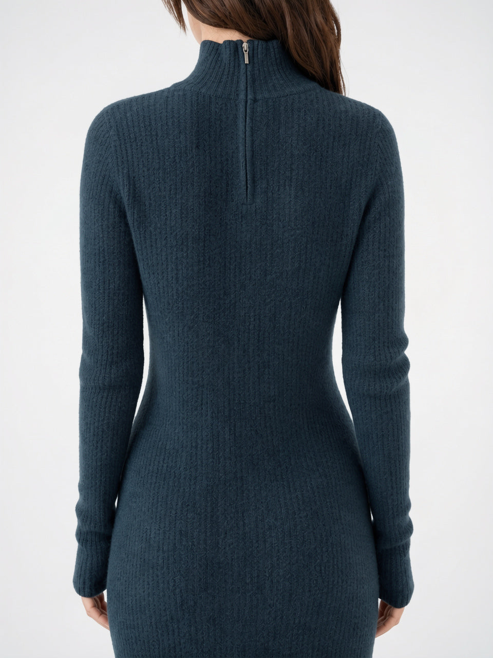 Robe Laine Maille Col Montant Longue Femme - Bleu Marine EU 34 / US 2 / UK 6