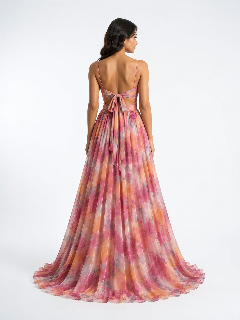 Robe Longue Fleurie Bretelles Réglables Taille Haute Femme - 7