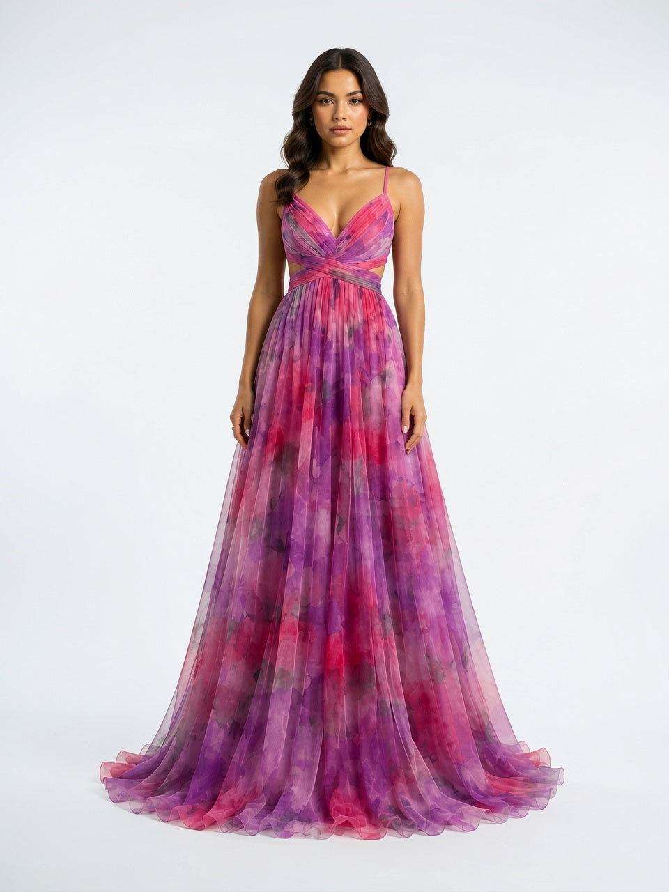 Robe Longue Fleurie Bretelles Réglables Taille Haute Femme - Rose EU 36 / US 4 / UK 8