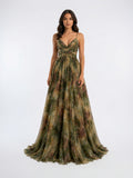 Robe Longue Fleurie Bretelles Réglables Taille Haute Femme - Vert EU 36 / US 4 / UK 8