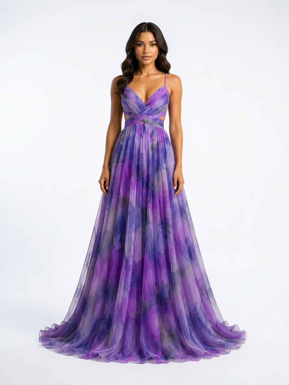 Robe Longue Fleurie Bretelles Réglables Taille Haute Femme - Violet EU 36 / US 4 / UK 8