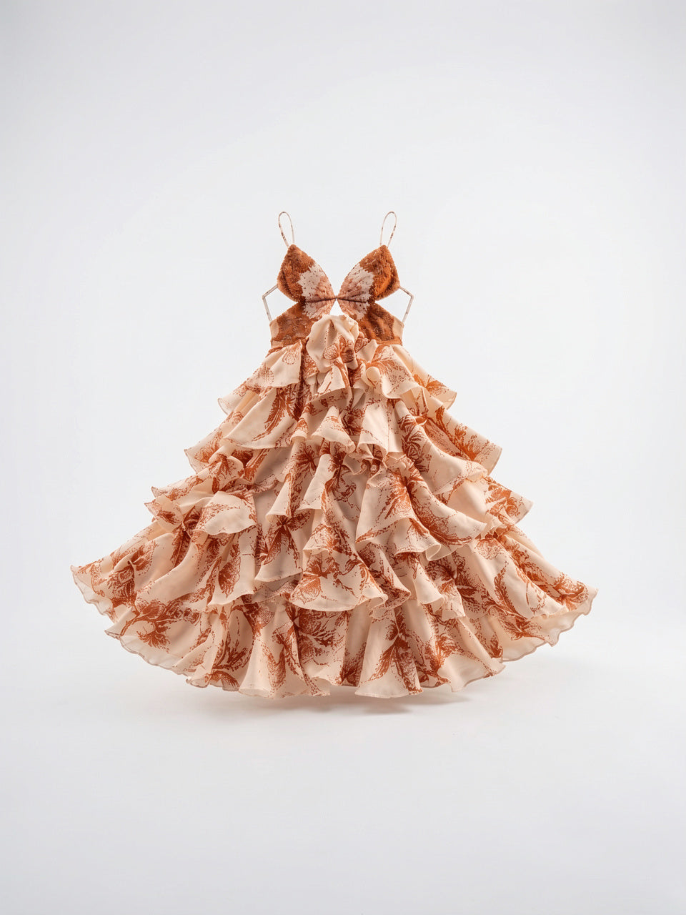 Robe Longue Fluide Encolure Bijou Volants Femme - 5