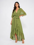 Robe Longue Fluide Mousseline Décolleté V Femme Été - Vert EU 34 / US 2 / UK 6