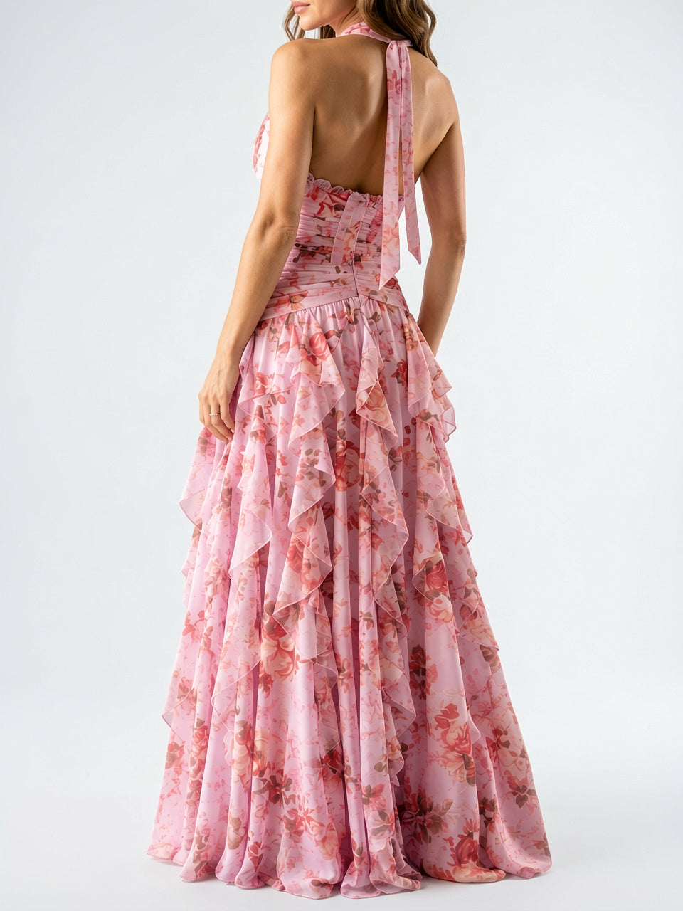 Robe Longue Halter Volant Fluide Fleurie - 2