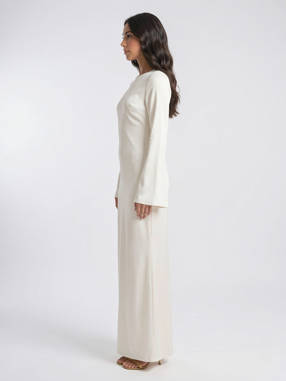 Robe Longue Manches Cloche Col Bateau Maxi Femme - 2