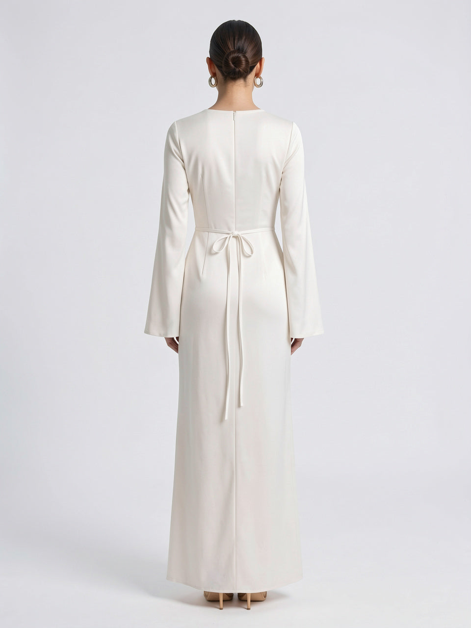 Robe Longue Manches Cloche Col Bateau Maxi Femme - 3