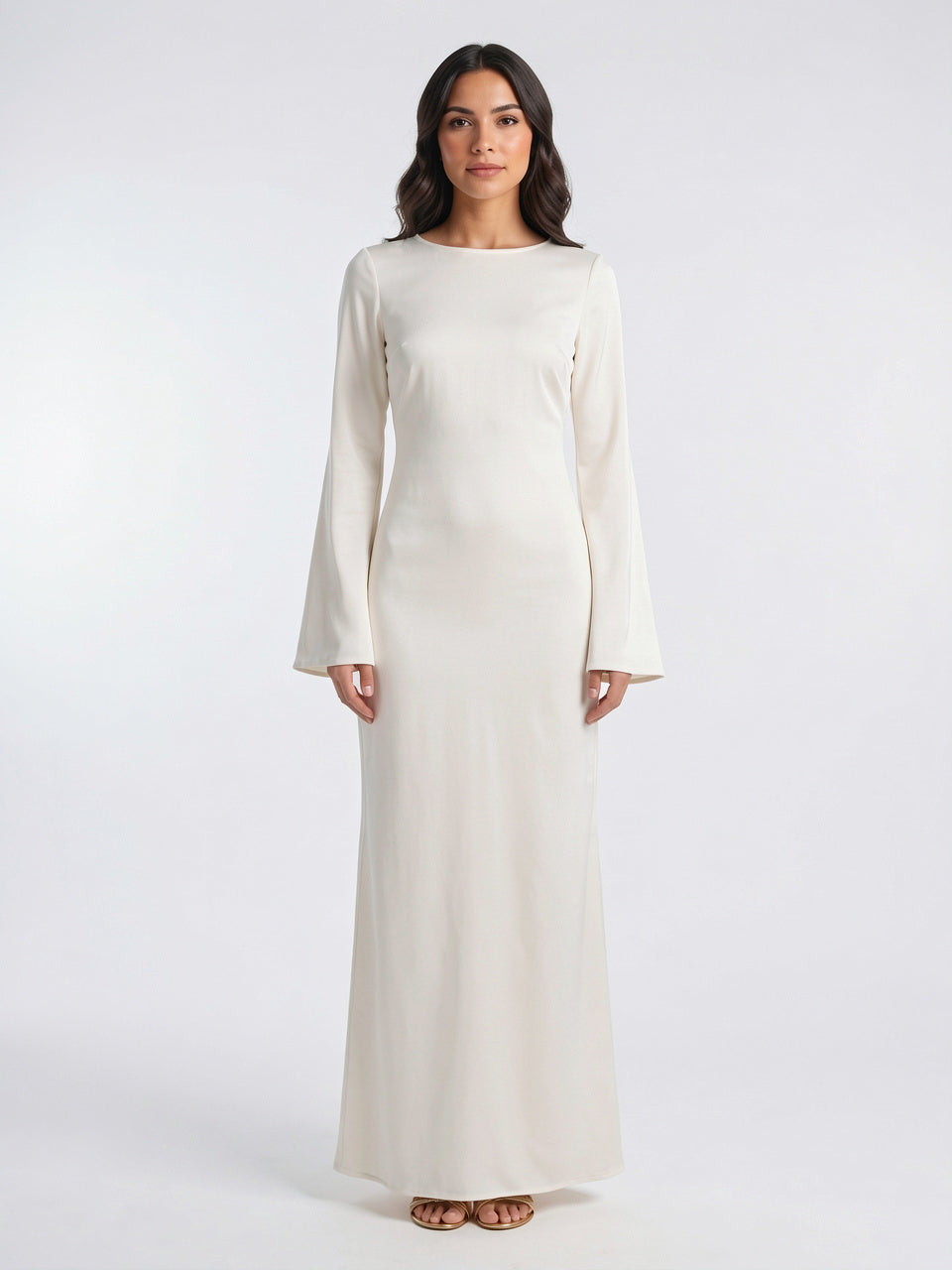 Robe Longue Manches Cloche Col Bateau Maxi Femme - Blanc / Crème EU 34 / US 2 / UK 6