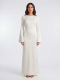 Robe Longue Manches Cloche Col Bateau Maxi Femme - Blanc / Crème EU 34 / US 2 / UK 6
