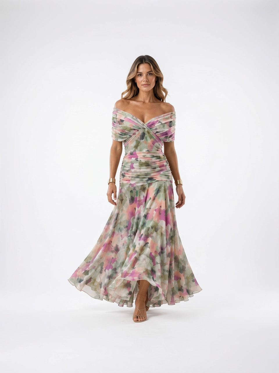 Robe Longue Maxi Viscose Mousseline Coupe Fluide Soirée - Fleurie EU 34 / US 2 / UK 6