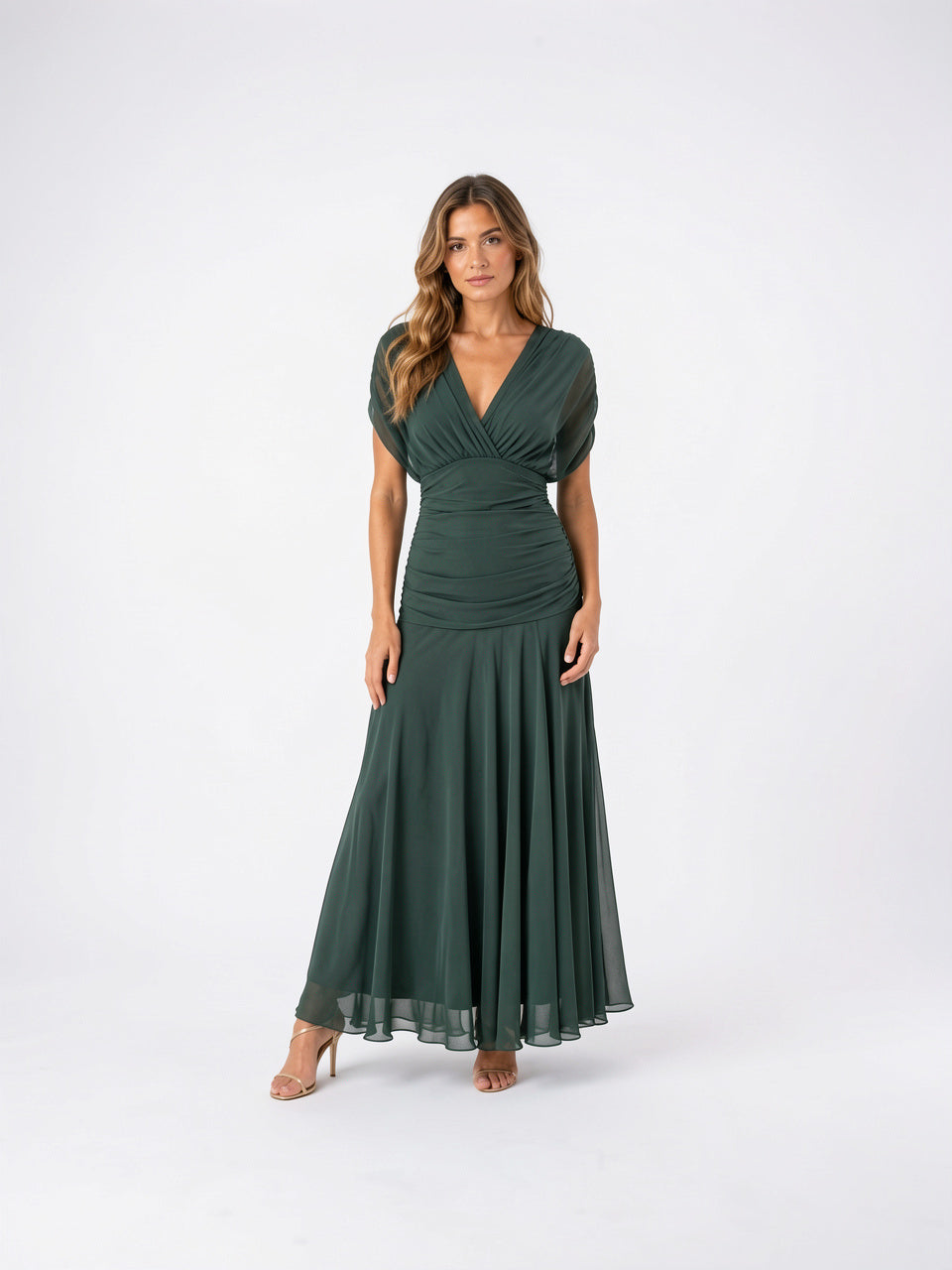 Robe Longue Maxi Viscose Mousseline Coupe Fluide Soirée - Vert EU 34 / US 2 / UK 6