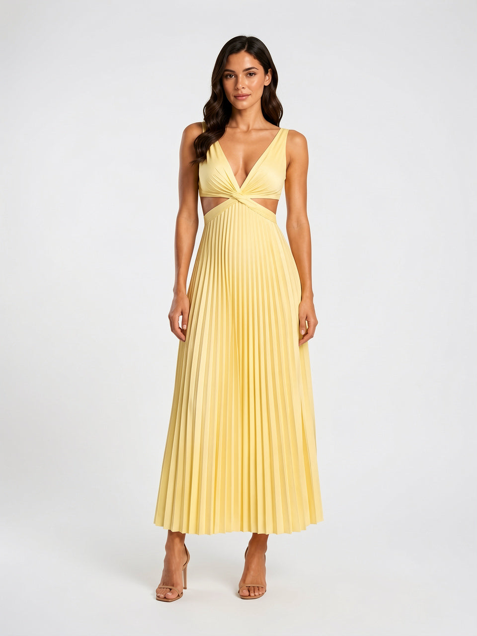 Robe Longue Plissée Fluide à Coupe Soirée Femme - Jaune EU 36 / US 4 / UK 8