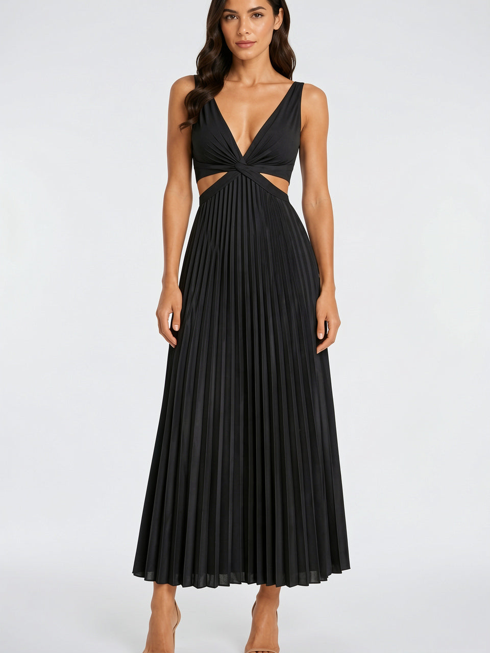 Robe Longue Plissée Fluide à Coupe Soirée Femme - Noir EU 36 / US 4 / UK 8