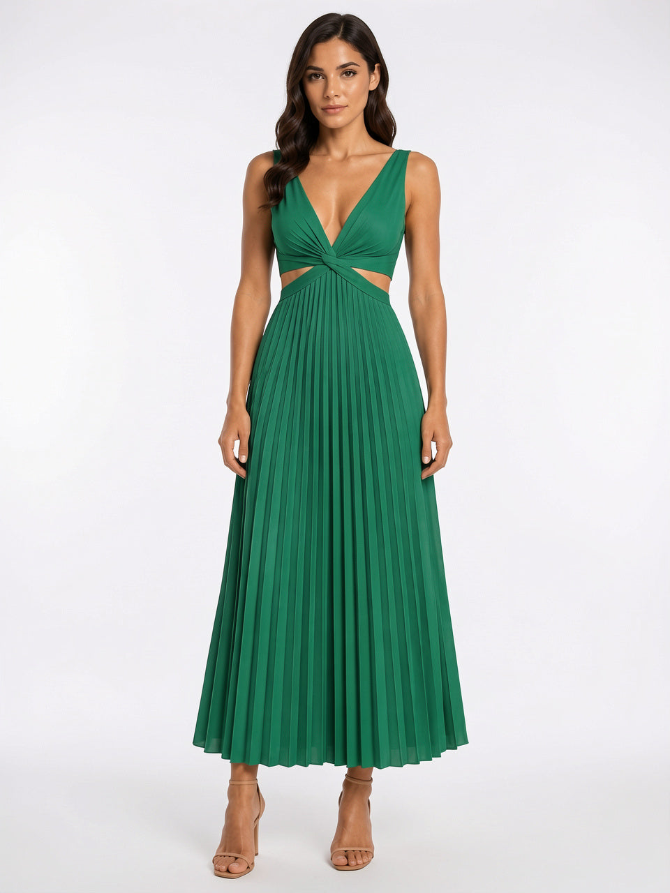 Robe Longue Plissée Fluide à Coupe Soirée Femme - Vert EU 36 / US 4 / UK 8