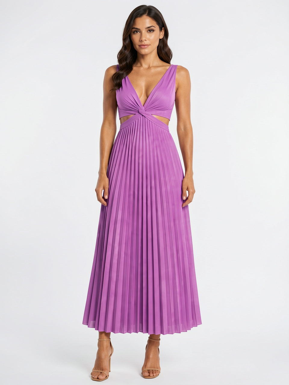 Robe Longue Plissée Fluide à Coupe Soirée Femme - Violet EU 36 / US 4 / UK 8