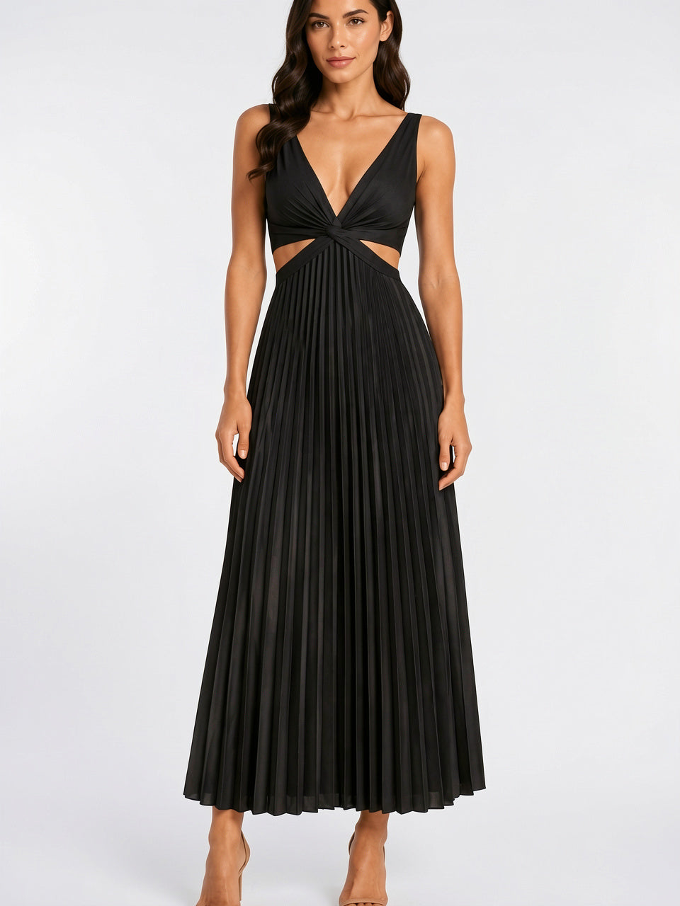Robe Longue Plissée Fluide Coupe Maxi Femme - Noir EU 34 / US 2 / UK 6
