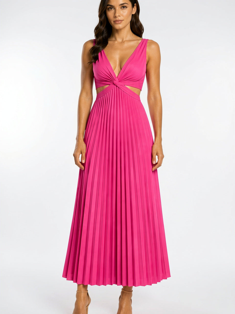 Robe Longue Plissée Fluide Coupe Maxi Femme - Rose EU 34 / US 2 / UK 6