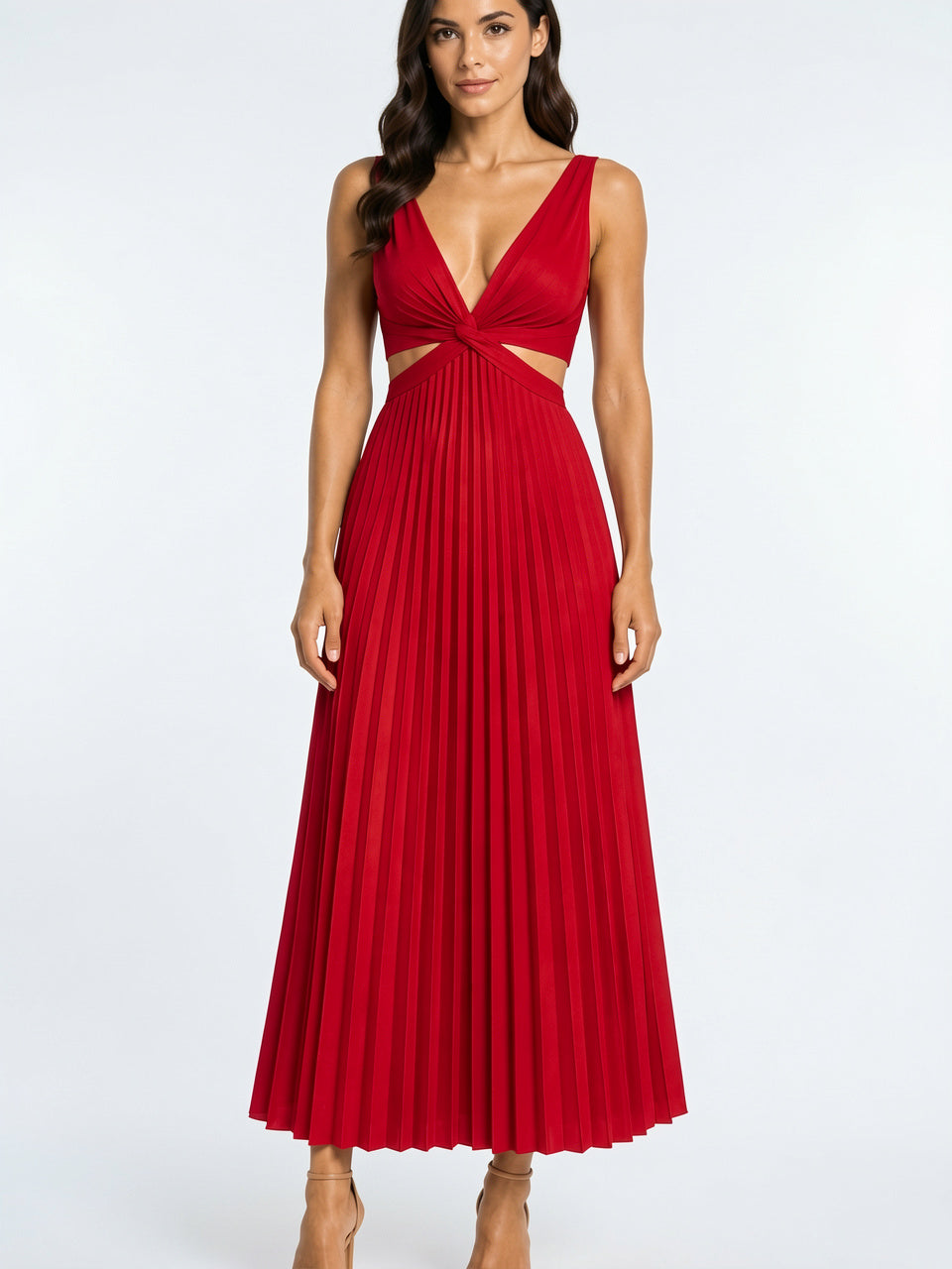 Robe Longue Plissée Fluide Coupe Maxi Femme - Rouge EU 34 / US 2 / UK 6