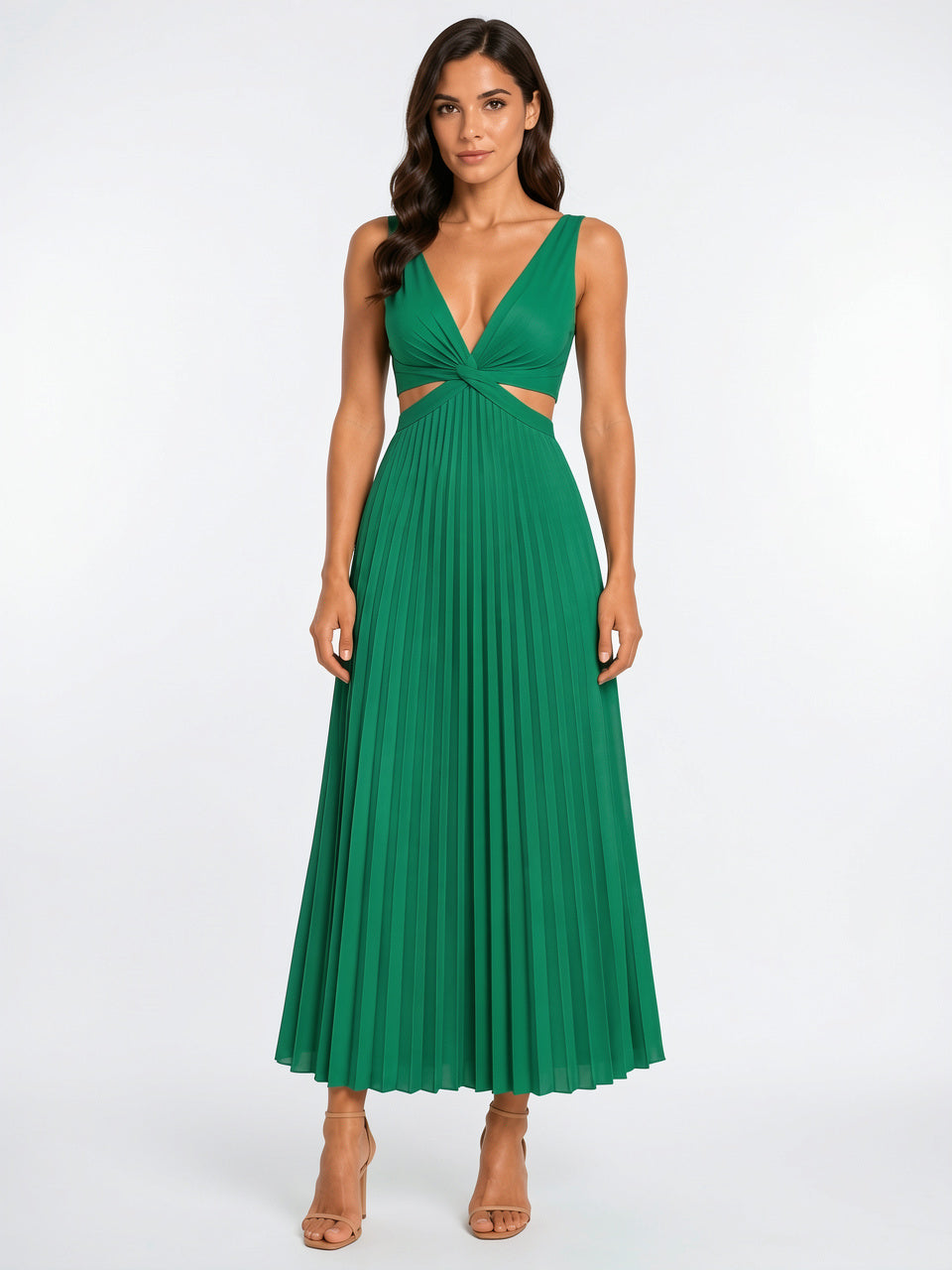 Robe Longue Plissée Fluide Coupe Maxi Femme - Vert EU 34 / US 2 / UK 6