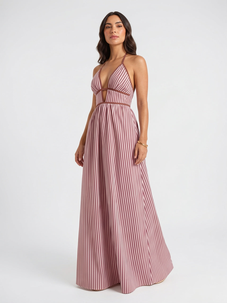 Robe Longue Rayée Halter Coton Femme Plage - 16
