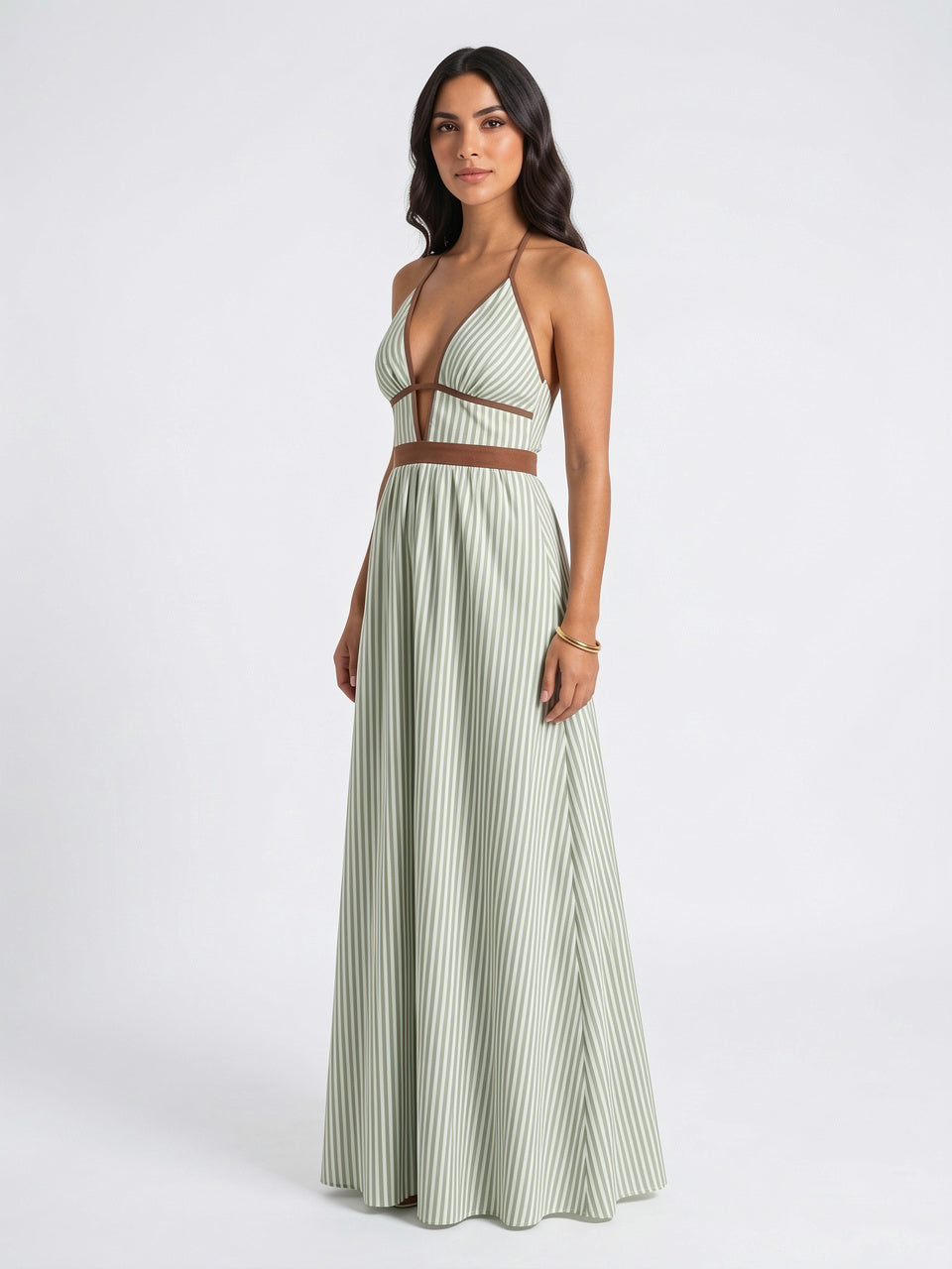 Robe Longue Rayée Halter Coton Femme Plage - 18