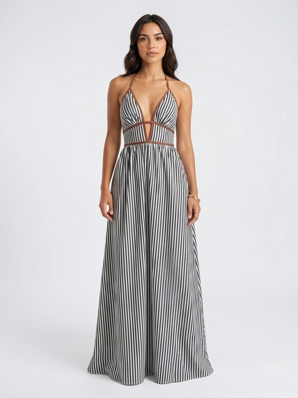 Robe Longue Rayée Halter Coton Femme Plage - 2