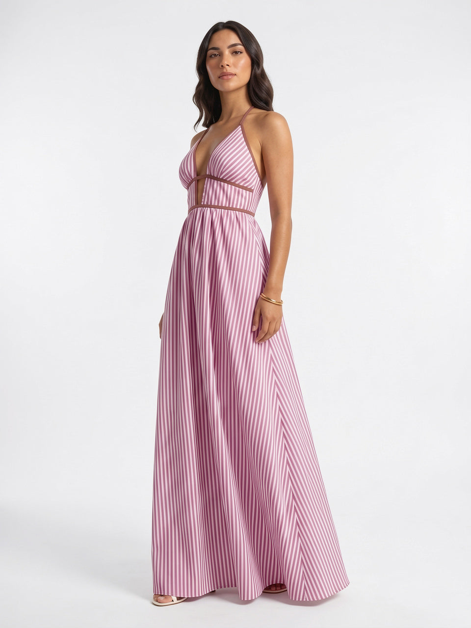 Robe Longue Rayée Halter Coton Femme Plage - 20
