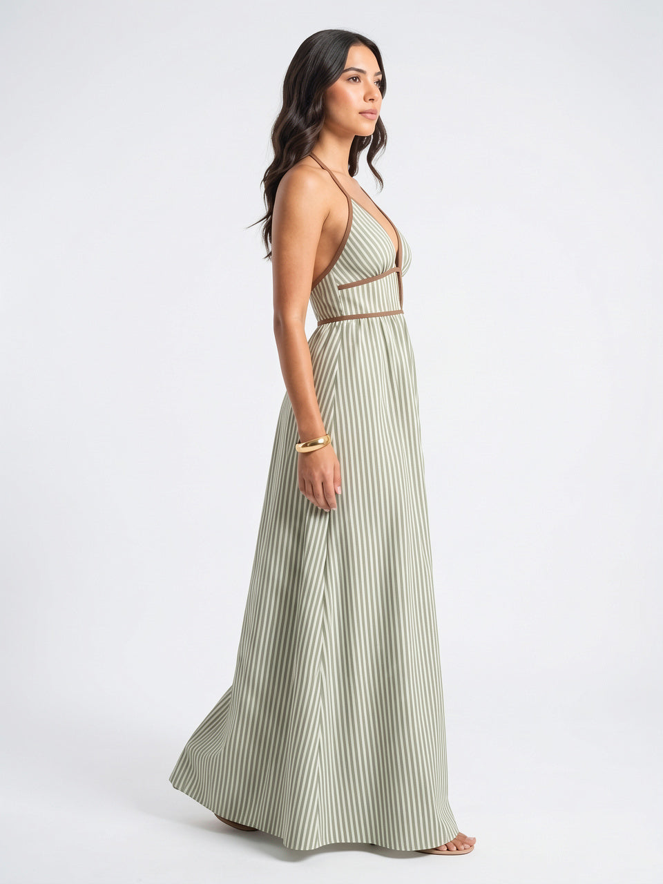 Robe Longue Rayée Halter Coton Femme Plage - 22