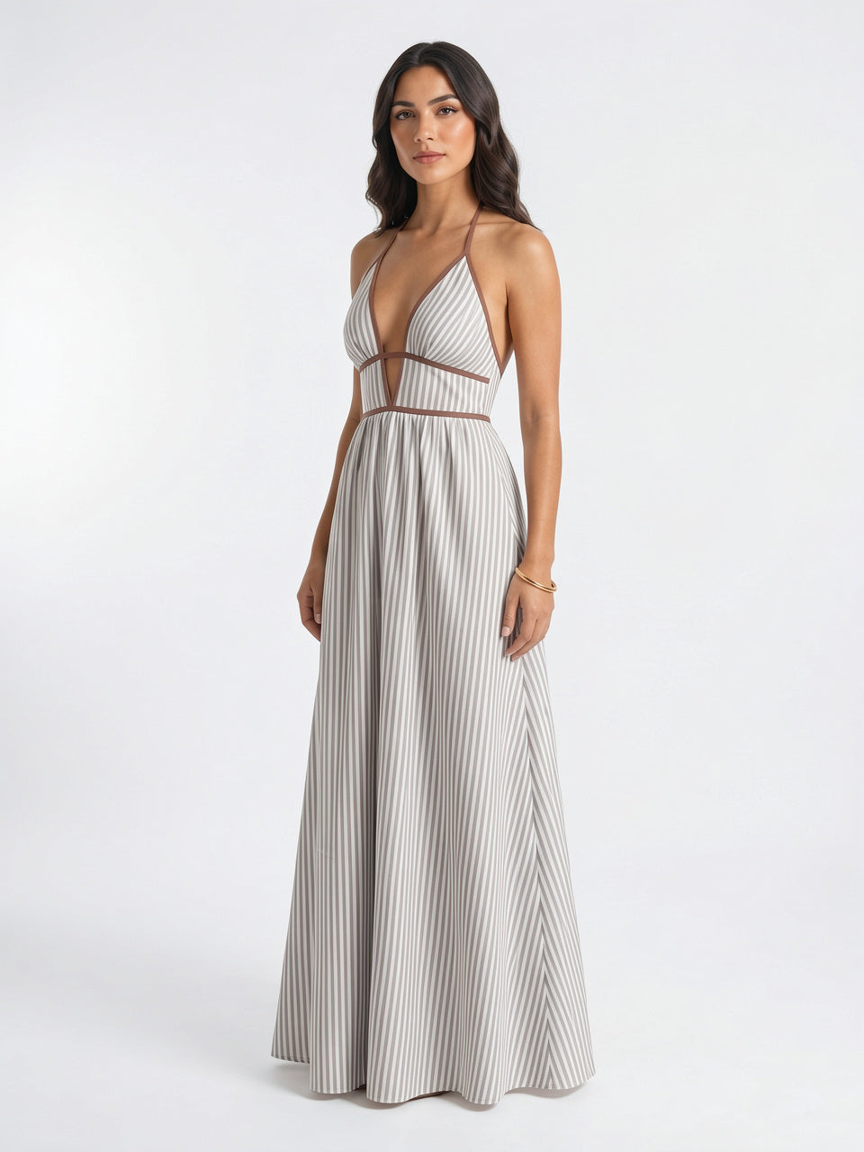 Robe Longue Rayée Halter Coton Femme Plage - 26