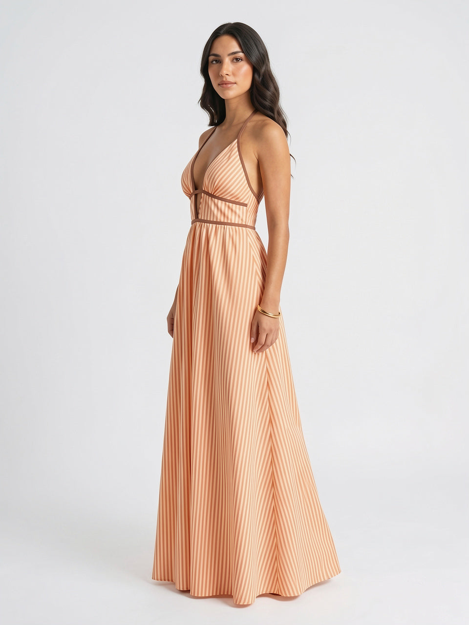 Robe Longue Rayée Halter Coton Femme Plage - 28