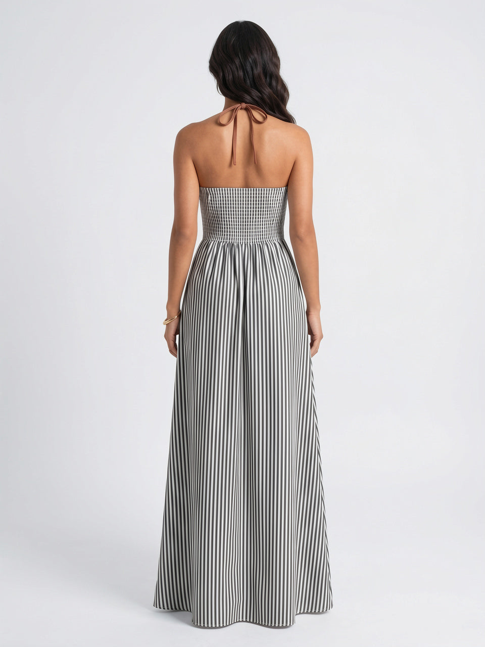 Robe Longue Rayée Halter Coton Femme Plage - 3