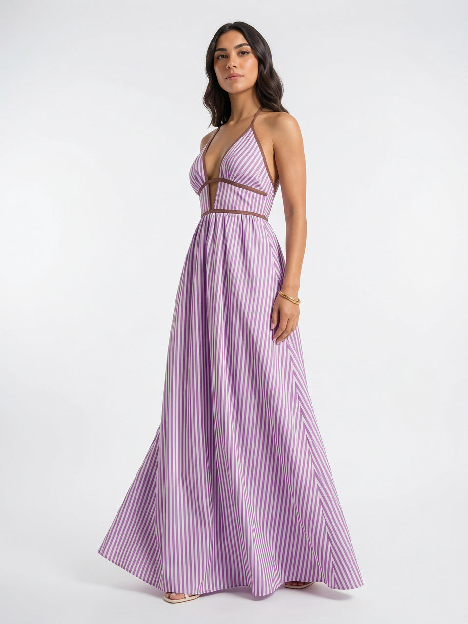 Robe Longue Rayée Halter Coton Femme Plage - 30
