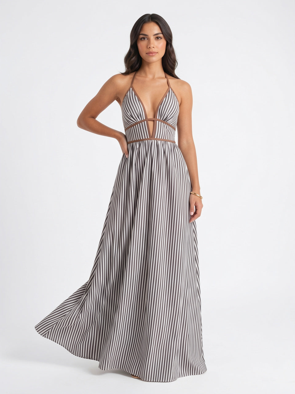 Robe Longue Rayée Halter Coton Femme Plage - 4