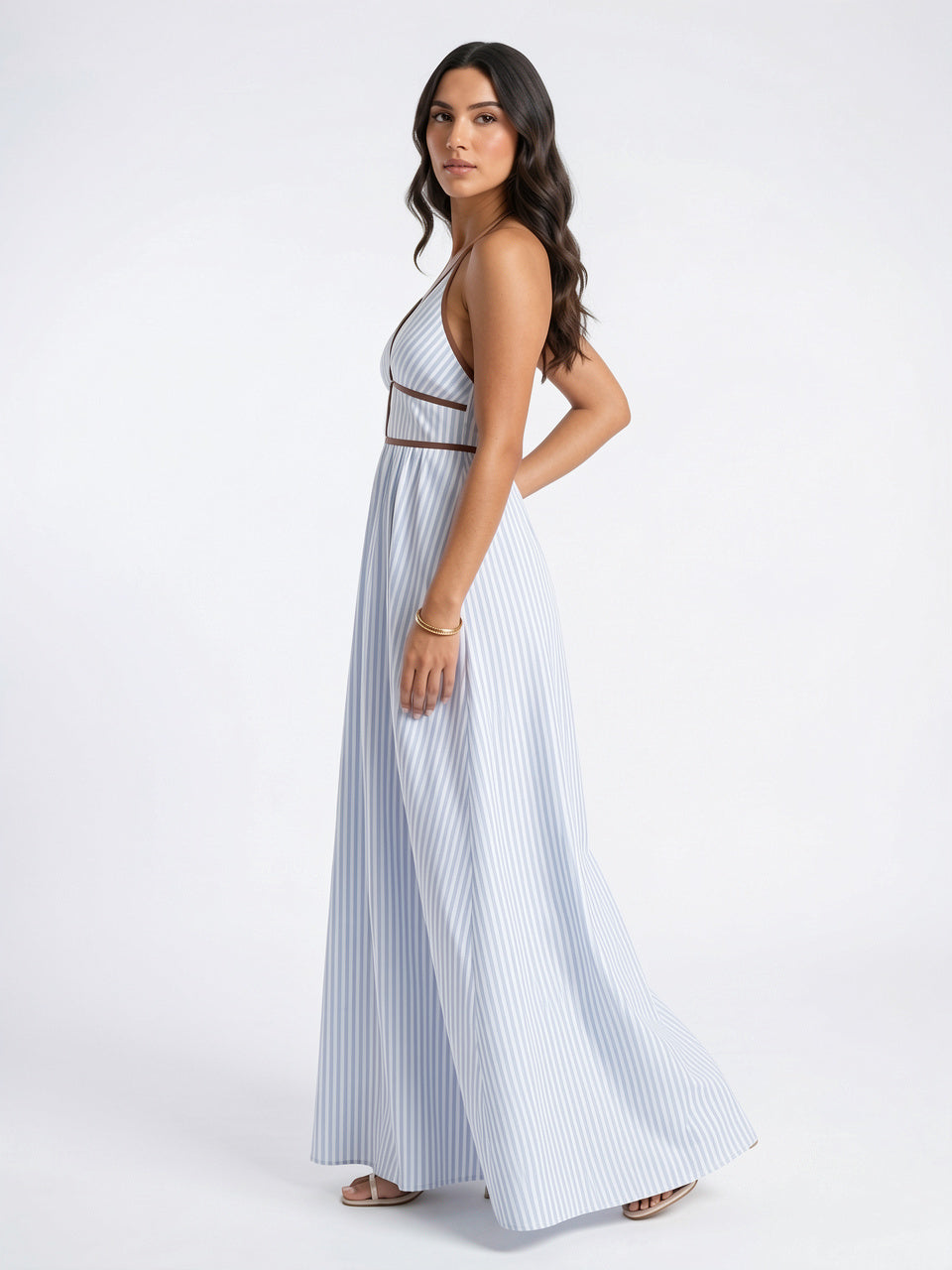 Robe Longue Rayée Halter Coton Femme Plage - 8