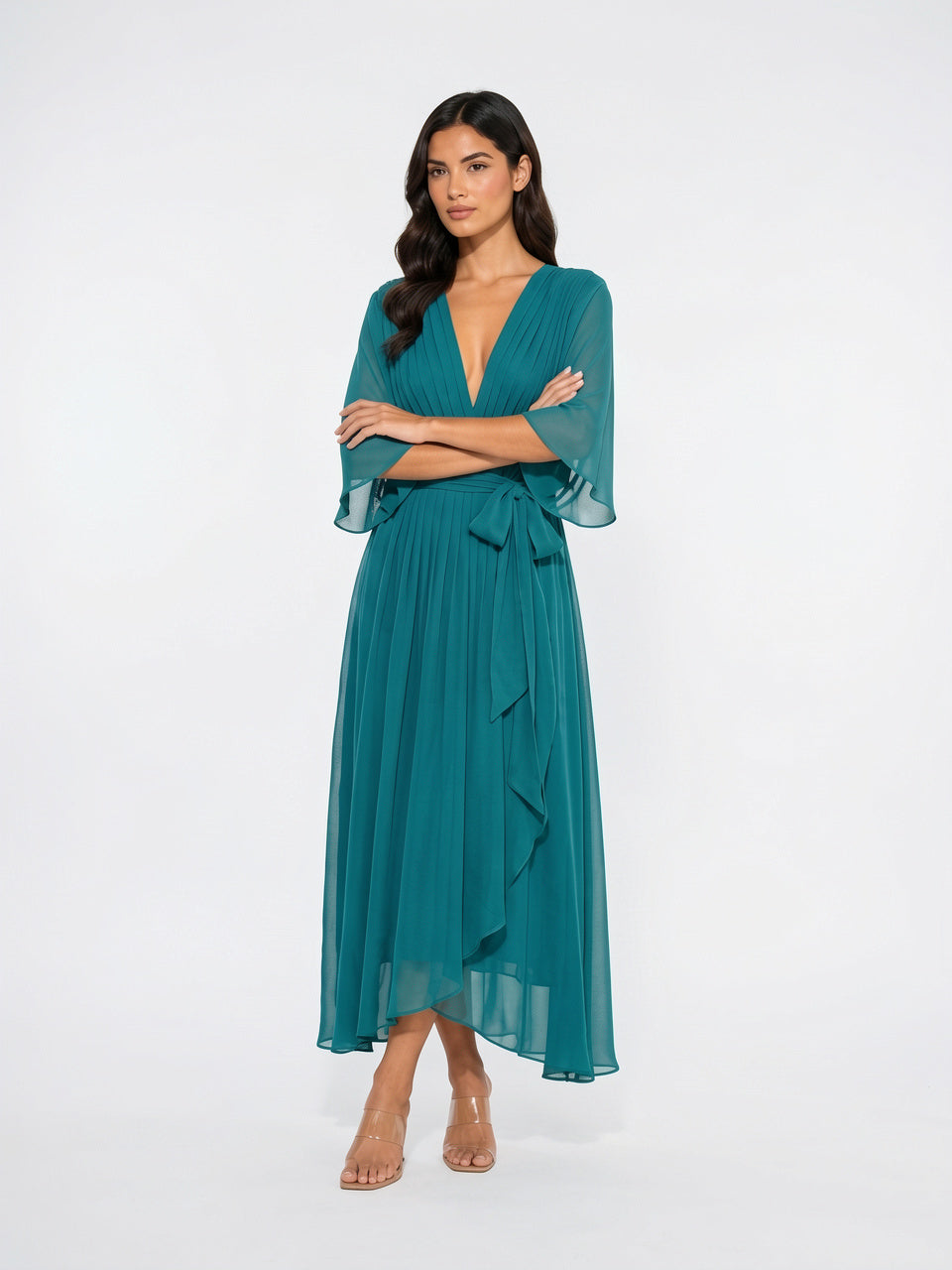 Robe Longue V Décolleté Mousseline Été Femme - Bleu Marine EU 36 / US 4 / UK 8