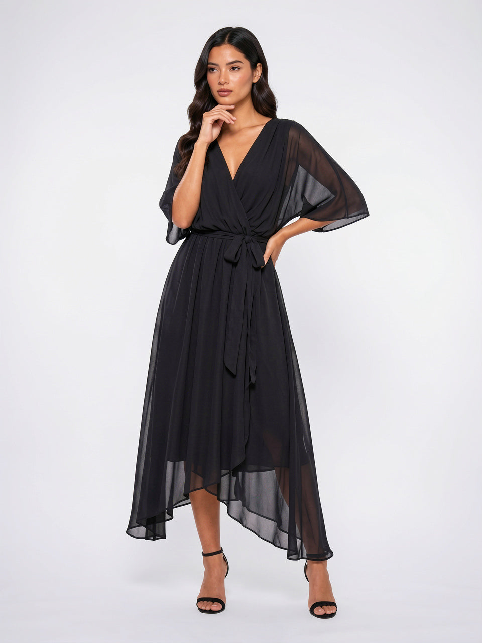 Robe Longue V Décolleté Mousseline Été Femme - Noir EU 36 / US 4 / UK 8