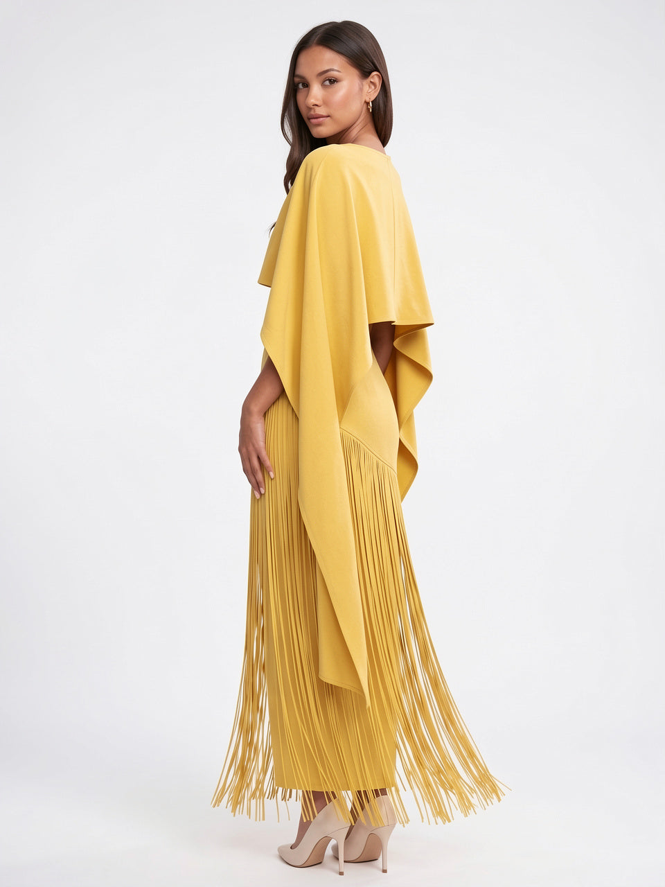 Robe Maxi Cape Frange Invitée Mariage Soirée Femme - 2