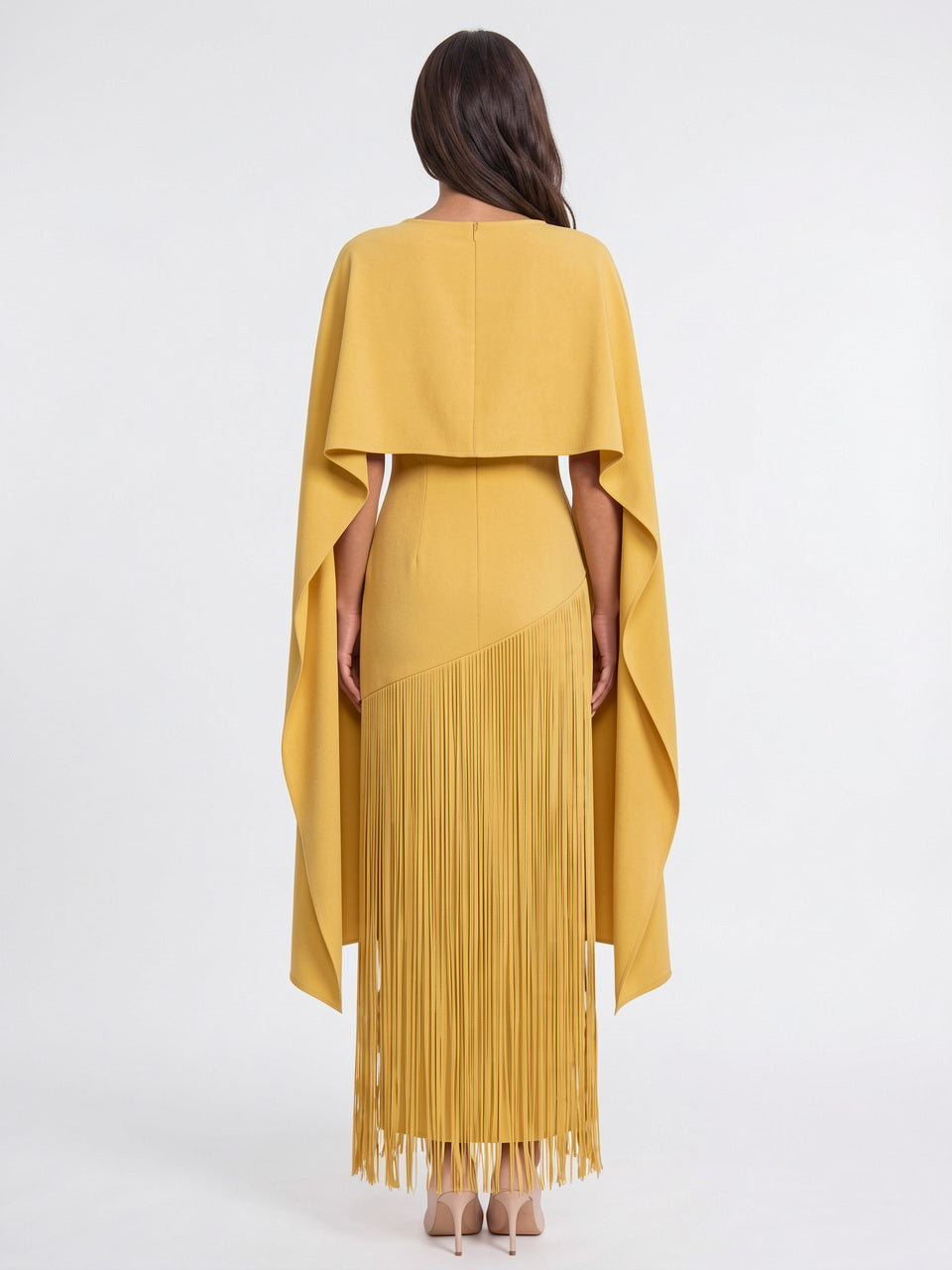 Robe Maxi Cape Frange Invitée Mariage Soirée Femme - 3
