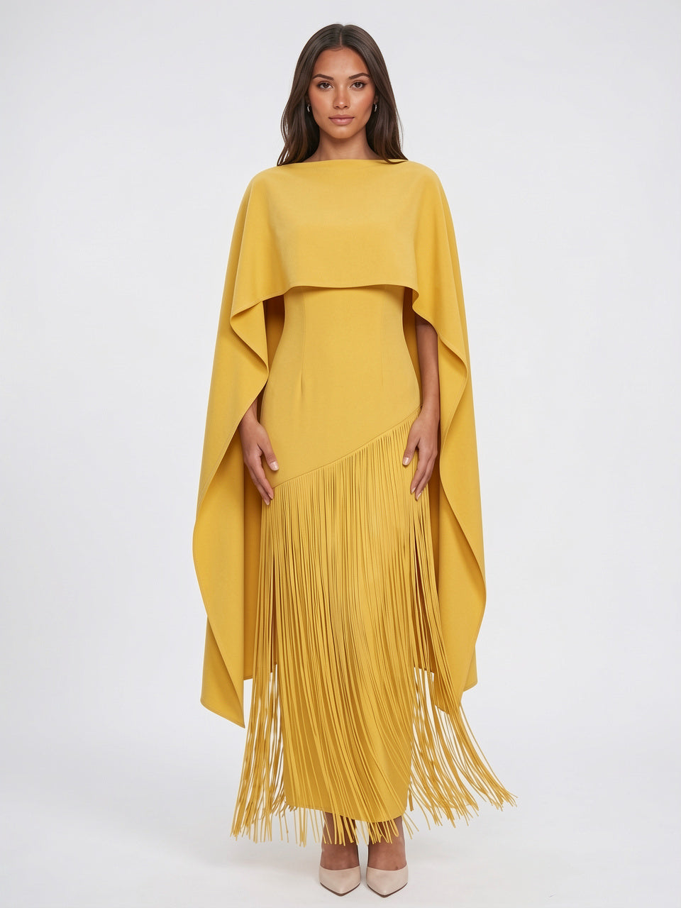 Robe Maxi Cape Frange Invitée Mariage Soirée Femme - 5