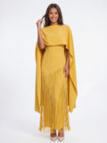 Robe Maxi Cape Frange Invitée Mariage Soirée Femme - Jaune S